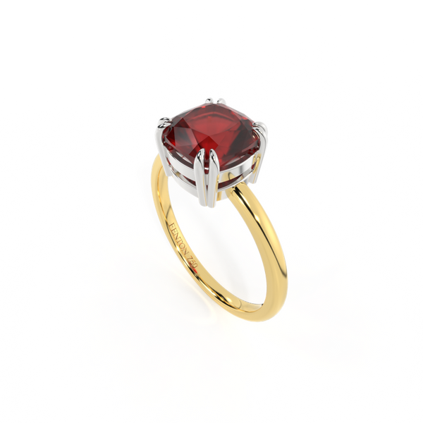 Fenton Solitaire Cushion Garnet 18K Yellow Gold Ring