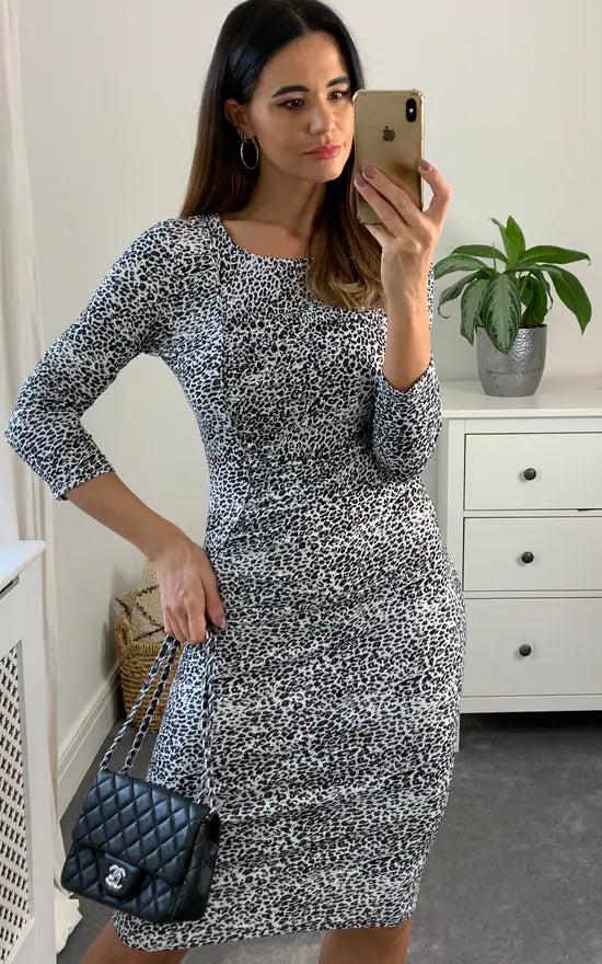 Fever London Animal Jersey Dress Colour Black White Khaki