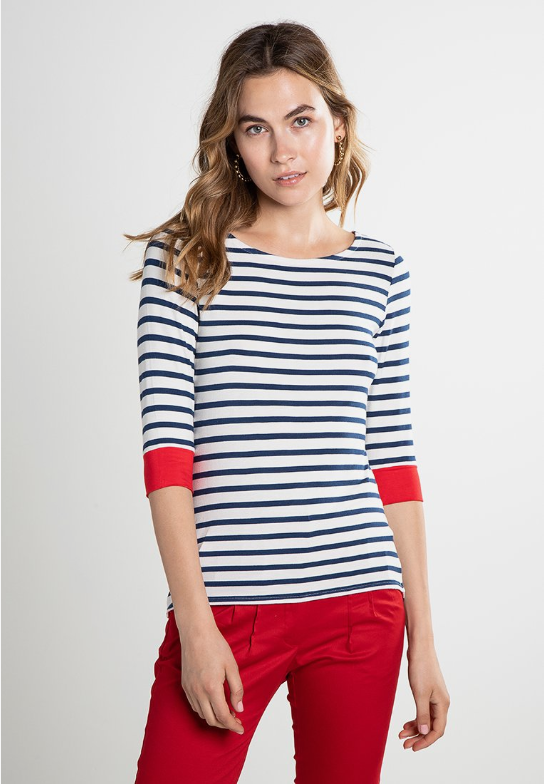 Fever London Brigitte Striped Top Cream/Navy/Red