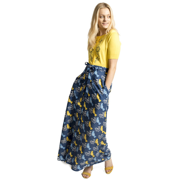 Fever London Cassie Maxi Skirt Navy Multi