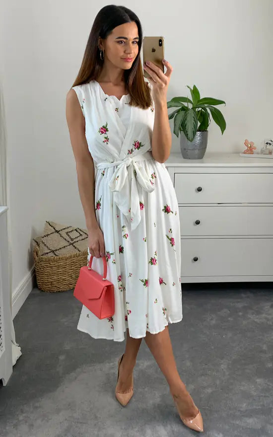 Fever London Ellie Tie Dress Colour Cream And Pink