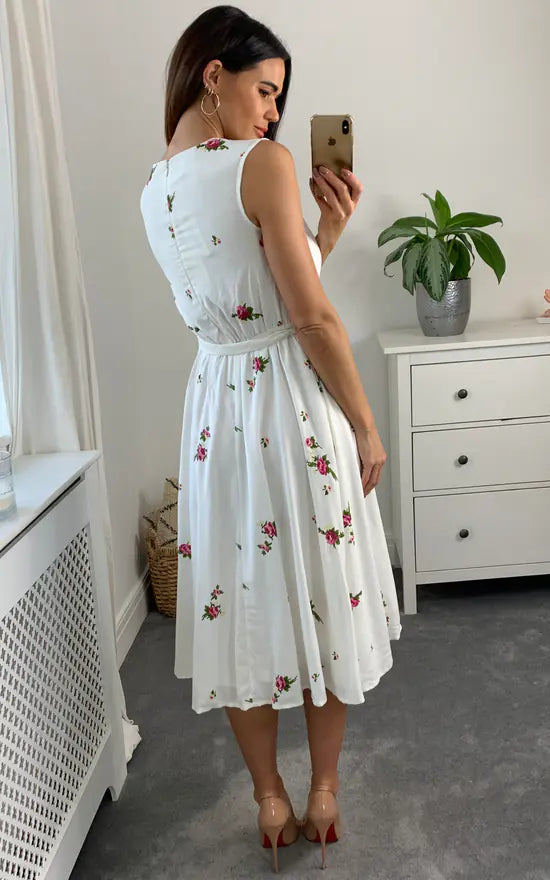 Fever London Ellie Tie Dress Colour Cream And Pink