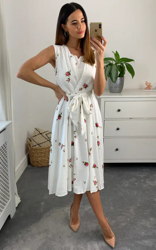 Fever London Ellie Tie Dress Colour Cream And Pink