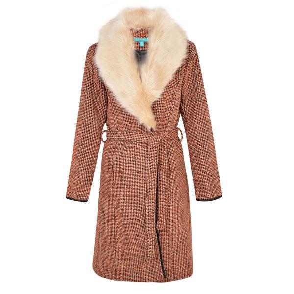 Fever London Enid Coat Orange/Brown/Cream