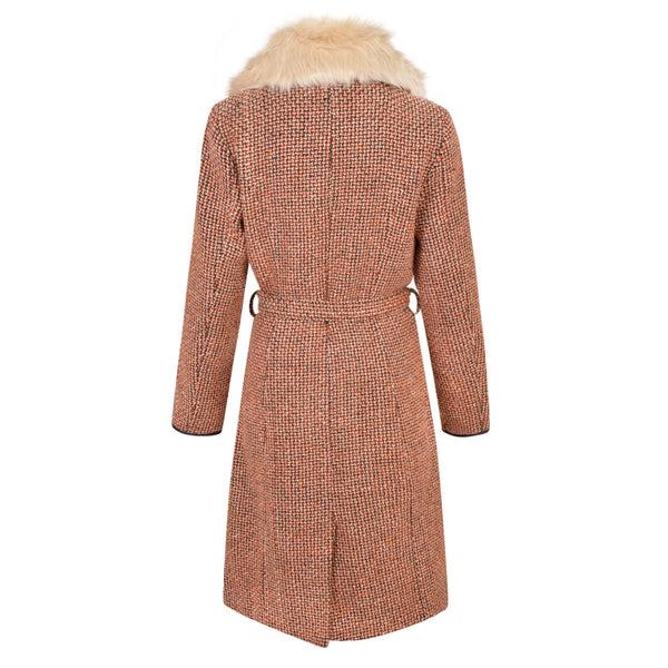 Fever London Enid Coat Orange/Brown/Cream