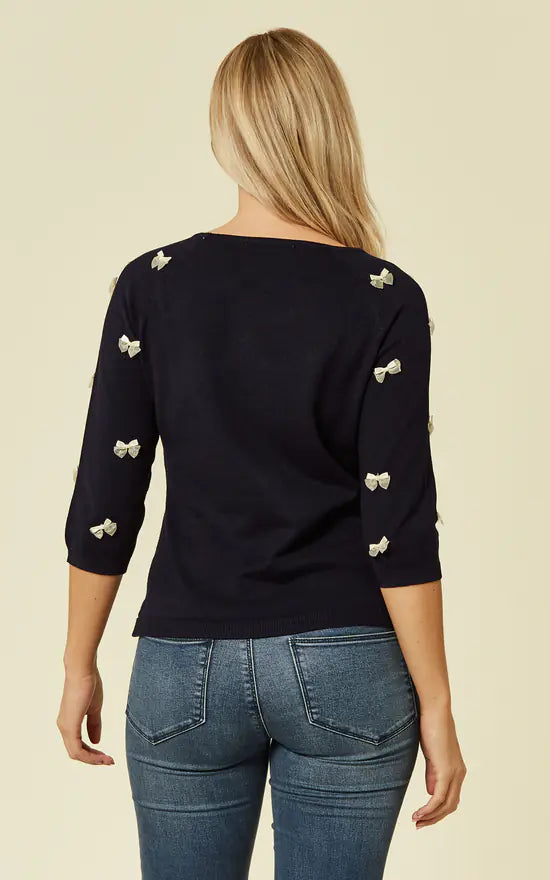 Fever London Knitted Bow Top Navy