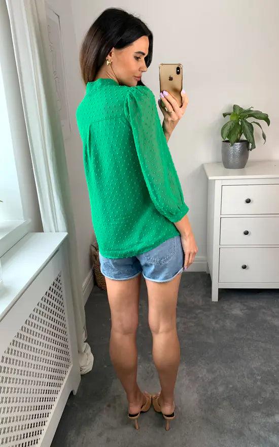 Fever London Pussybow Blouse Dobby Green