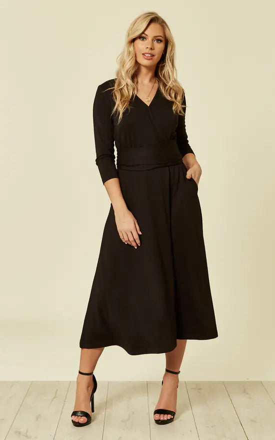 fever london Rosalie Wrap Dress Black