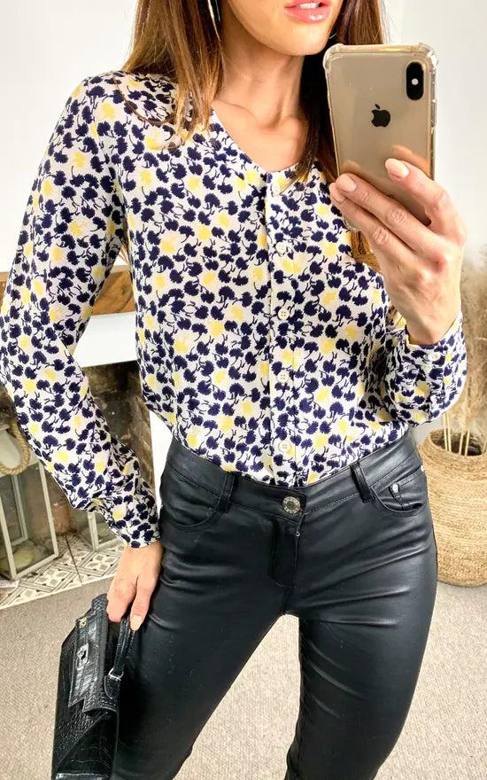 Fever London Stella Printed Blouse (Yellow & Black)