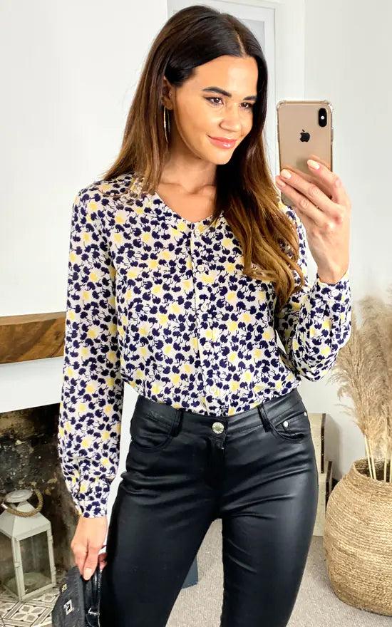 fever london Stella Printed Blouse (Yellow & Black)