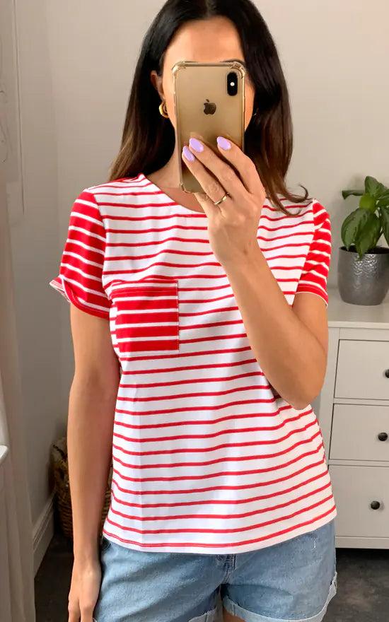 Fever London Stripe T Shirt White And Red
