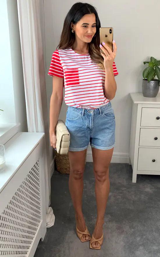 fever london Stripe T Shirt White And Red