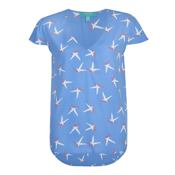 Fever London Filey V Neck Top Cornflower Blue/Coral