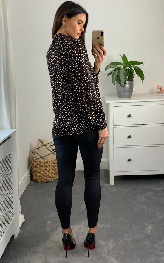 Fever London Holly Pussybow Blouse Colour Black And Peach