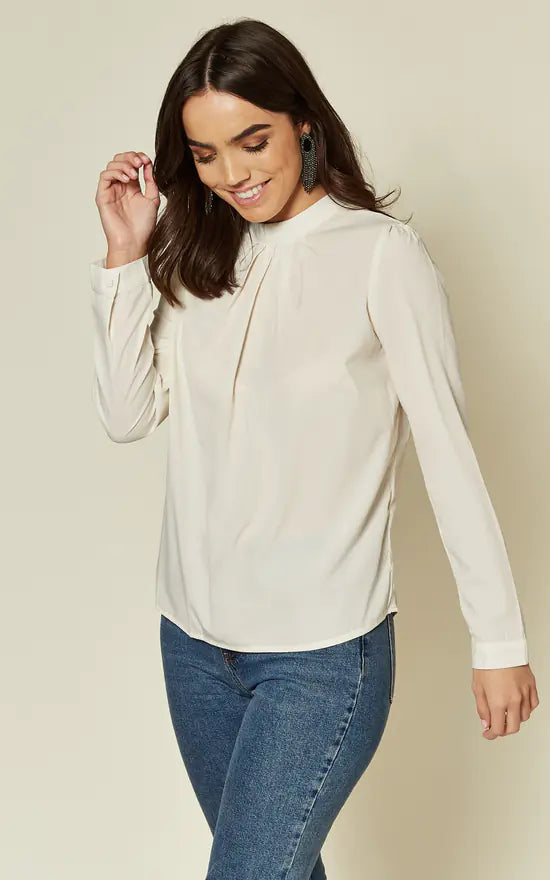 Fever London Ivory Blouse With Contrasting Tie Back Detail