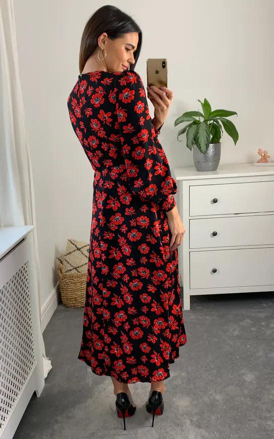 Fever London Millie Empire Midi Dress Colour Black And Red