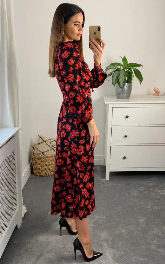 Fever London Millie Empire Midi Dress Colour Black And Red