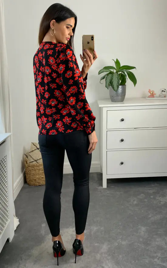 Fever London Millie Frill Collar Shirt Black And Red