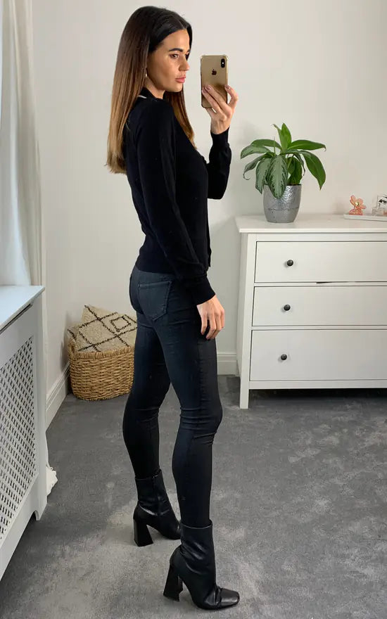 Fever London Muriel Collar Detail Cardigan Colour Black And Cream