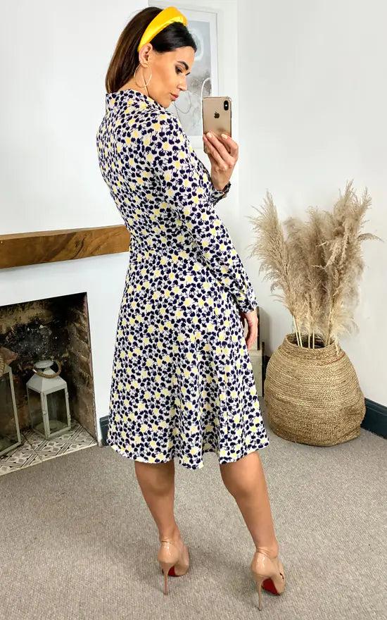 Fever London Stella Printed Shirt Dress (Yellow & Black)