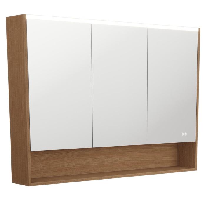 fienza 1200 LED Mirror Cabinet with Display Shelf Walnut
