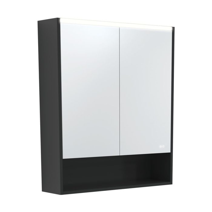 fienza 750 LED Mirror Cabinet with Display Shelf Satin Black