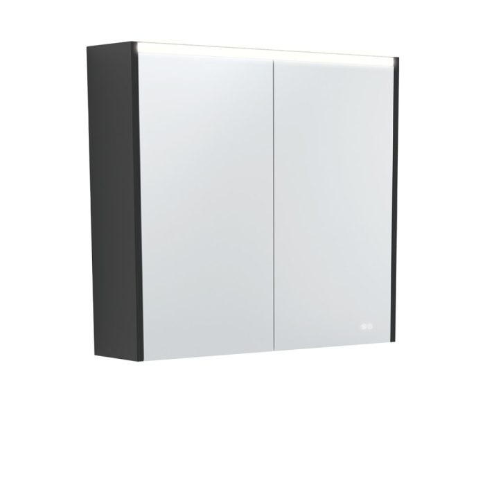 fienza 750 LED Mirror Cabinet with Satin Black Side Panels