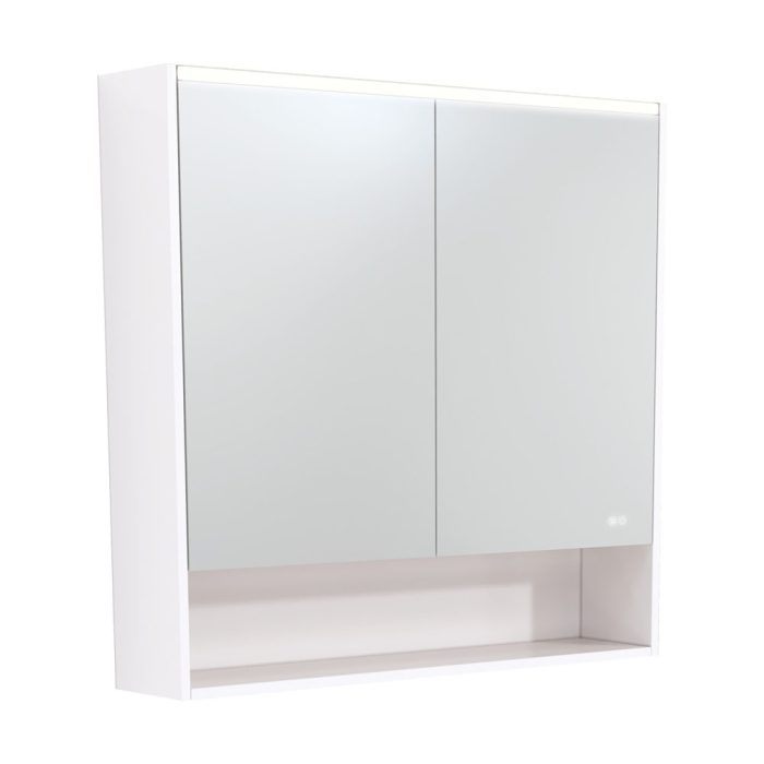 fienza 900 LED Mirror Cabinet with Display Shelf Gloss White