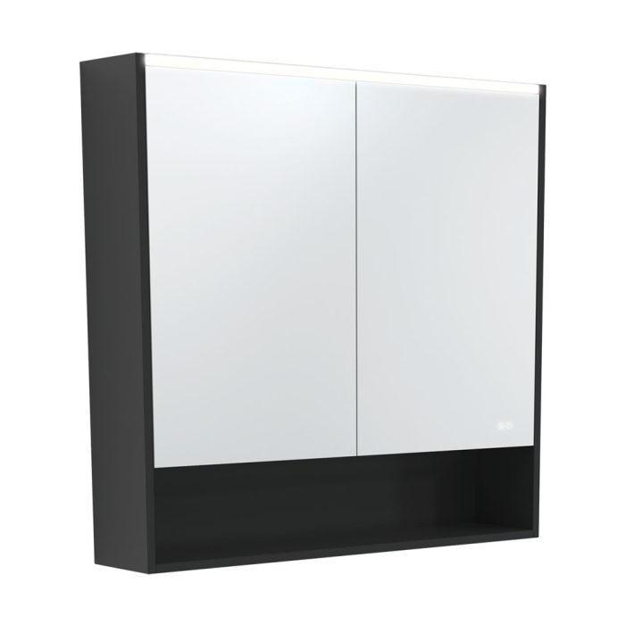 fienza 900 LED Mirror Cabinet with Display Shelf Satin Black