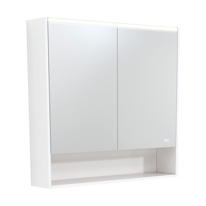 fienza 900 LED Mirror Cabinet with Display Shelf Satin White