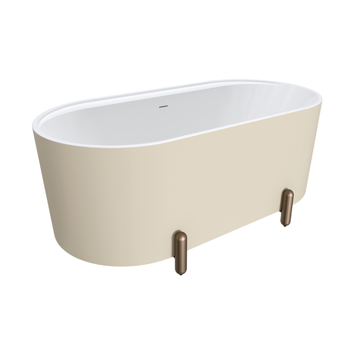 fienza Aluca Freestanding Bath 1500mm Matte Khaki with Brushed Copper Legs with overflow