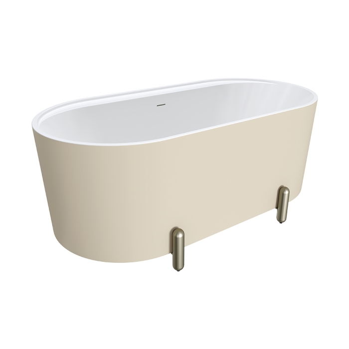 fienza Aluca Freestanding Bath 1500mm Matte Khaki with Brushed Nickel Legs with overflow