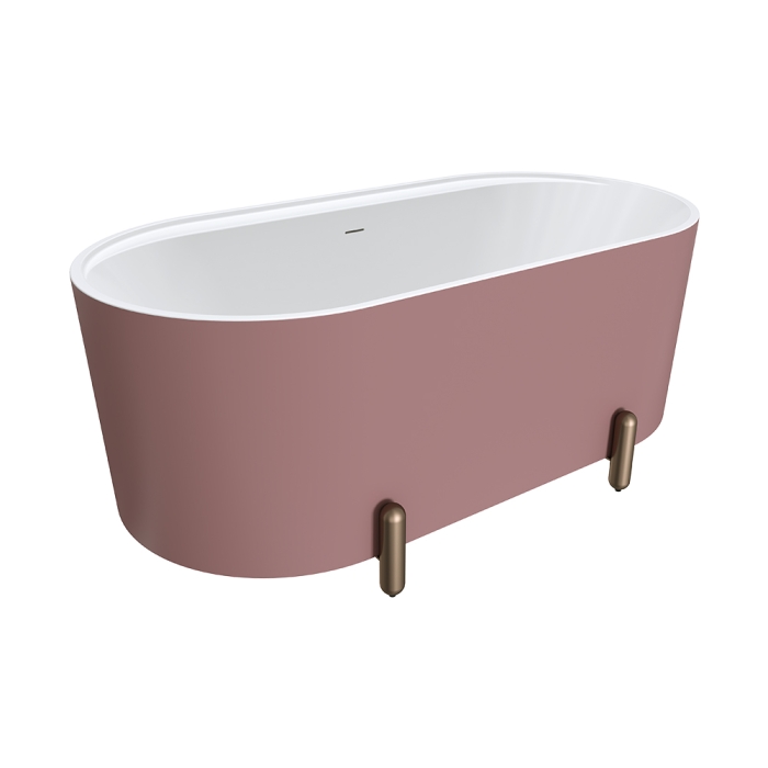 fienza Aluca Freestanding Bath 1500mm Matte Rouge with Brushed Copper Legs with overflow