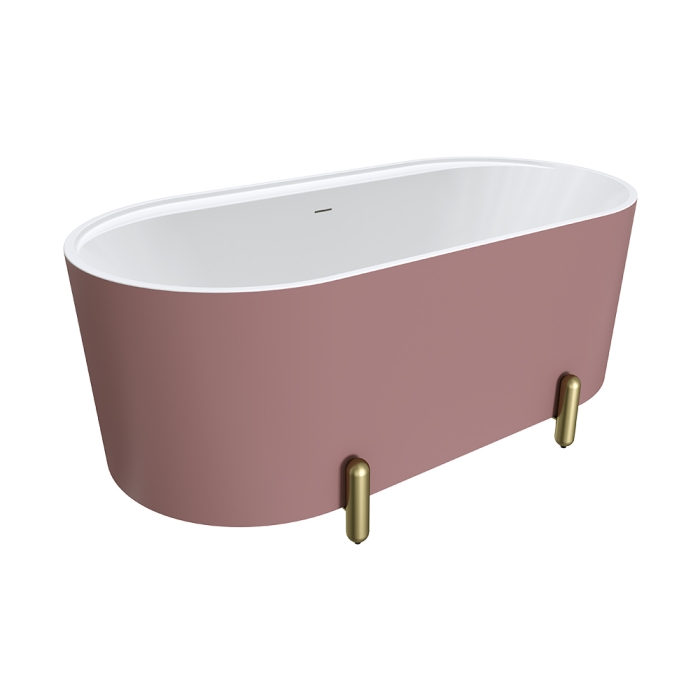 fienza Aluca Freestanding Bath 1500mm Matte Rouge with Urban Brass Legs with overflow