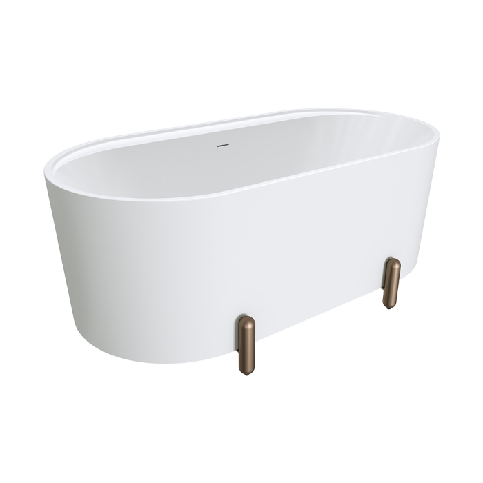 fienza Aluca Freestanding Bath 1500mm Matte White with Brushed Copper Legs with overflow