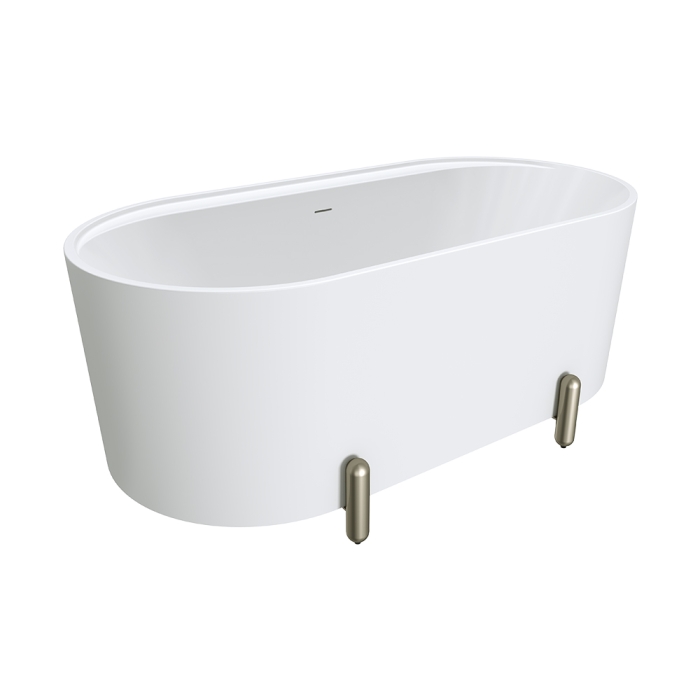 fienza Aluca Freestanding Bath 1500mm Matte White with Brushed Nickel Legs with overflow