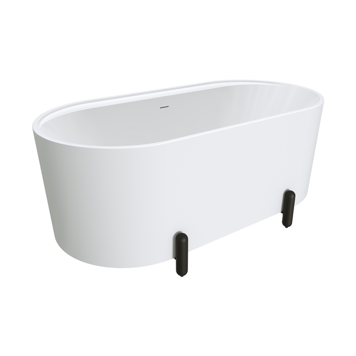 fienza Aluca Freestanding Bath 1500mm Matte White with Matte Black Legs with overflow