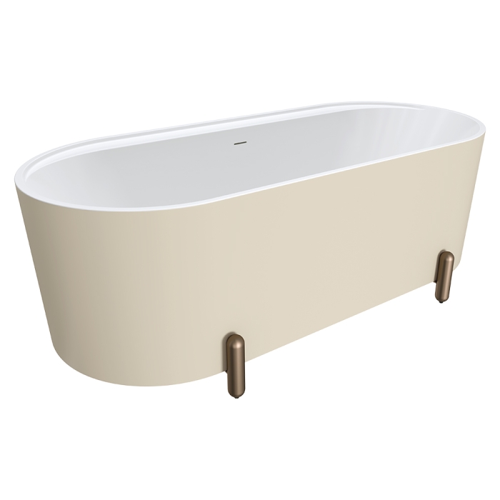 fienza Aluca Freestanding Bath 1700mm Matte Khaki with Brushed Copper Legs with overflow