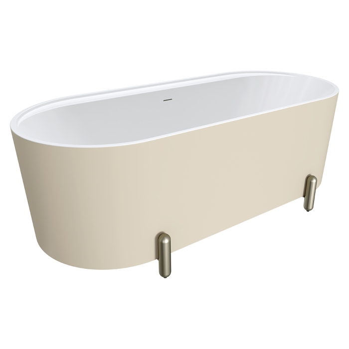 fienza Aluca Freestanding Bath 1700mm Matte Khaki with Brushed Nickel Legs with overflow