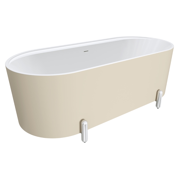 fienza Aluca Freestanding Bath 1700mm Matte Khaki with Chrome Legs with overflow