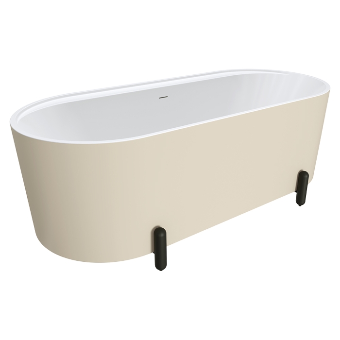 fienza Aluca Freestanding Bath 1700mm Matte Khaki with Matte Black Legs with overflow