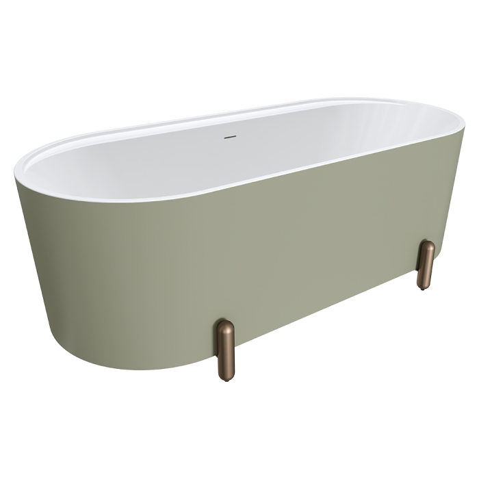 fienza Aluca Freestanding Bath 1700mm Matte Olive with Brushed Copper Legs with overflow