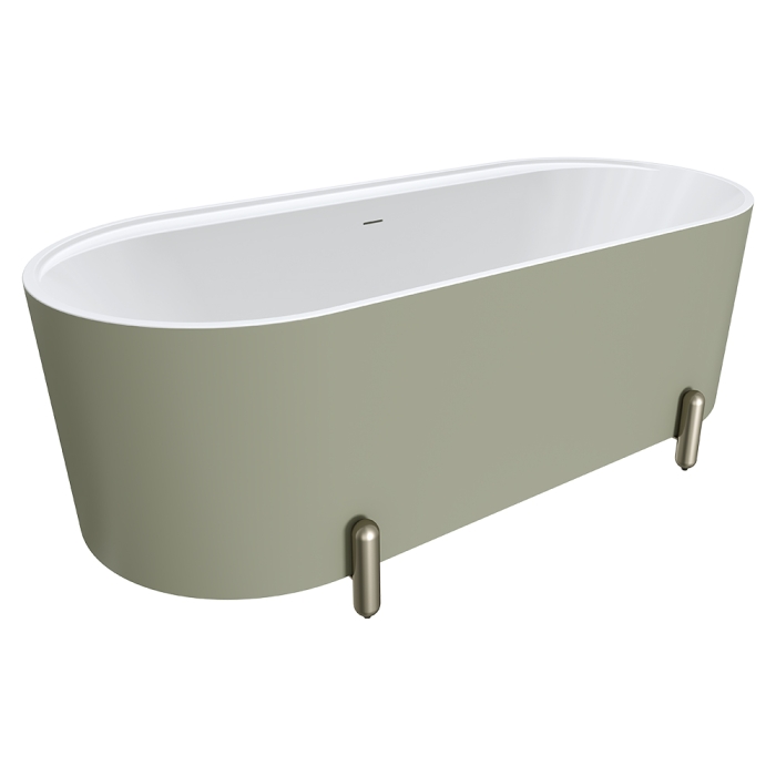 fienza Aluca Freestanding Bath 1700mm Matte Olive with Brushed Nickel Legs with overflow