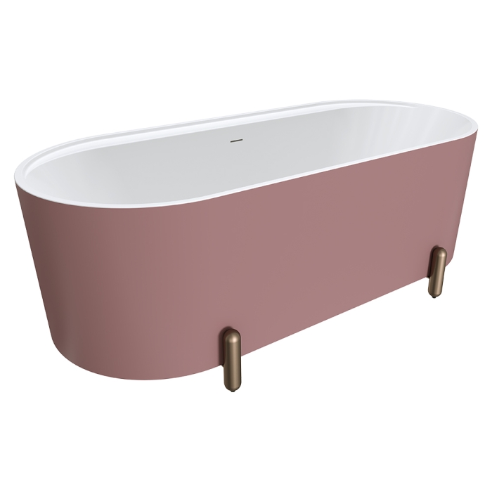 fienza Aluca Freestanding Bath 1700mm Matte Rouge with Brushed Copper Legs with overflow