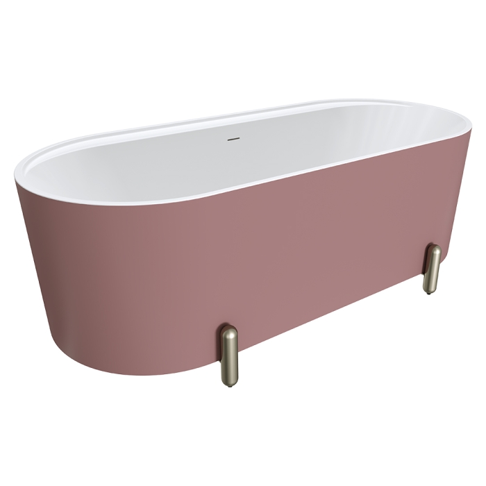 fienza Aluca Freestanding Bath 1700mm Matte Rouge with Brushed Nickel Legs with overflow