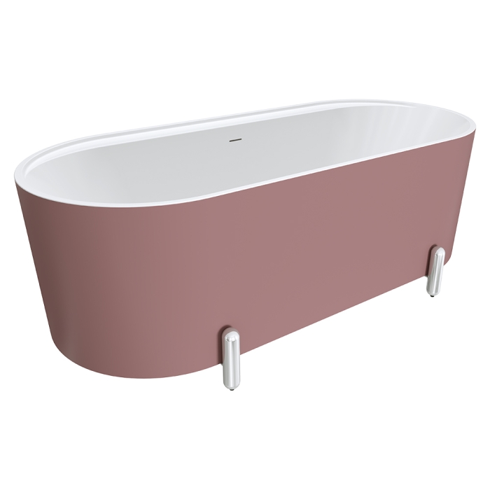 fienza Aluca Freestanding Bath 1700mm Matte Rouge with Chrome Legs with overflow