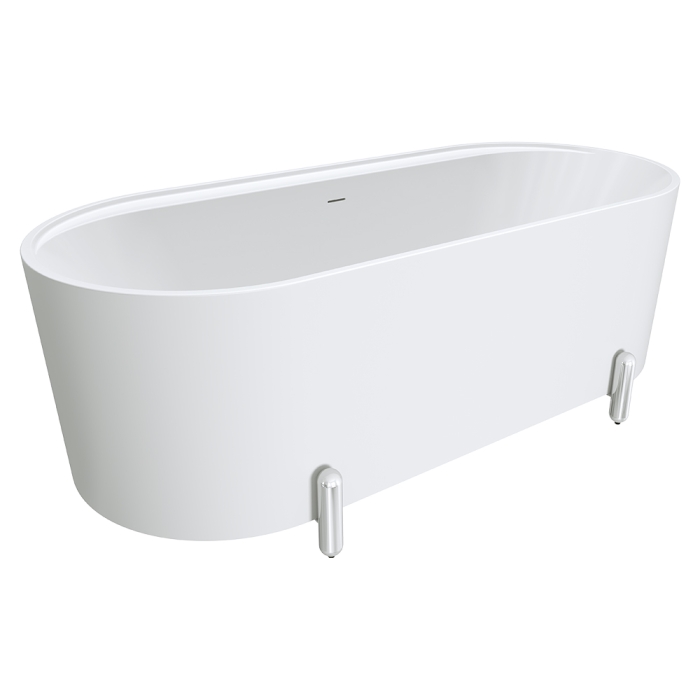 fienza Aluca Freestanding Bath 1700mm Matte White with Chrome Legs