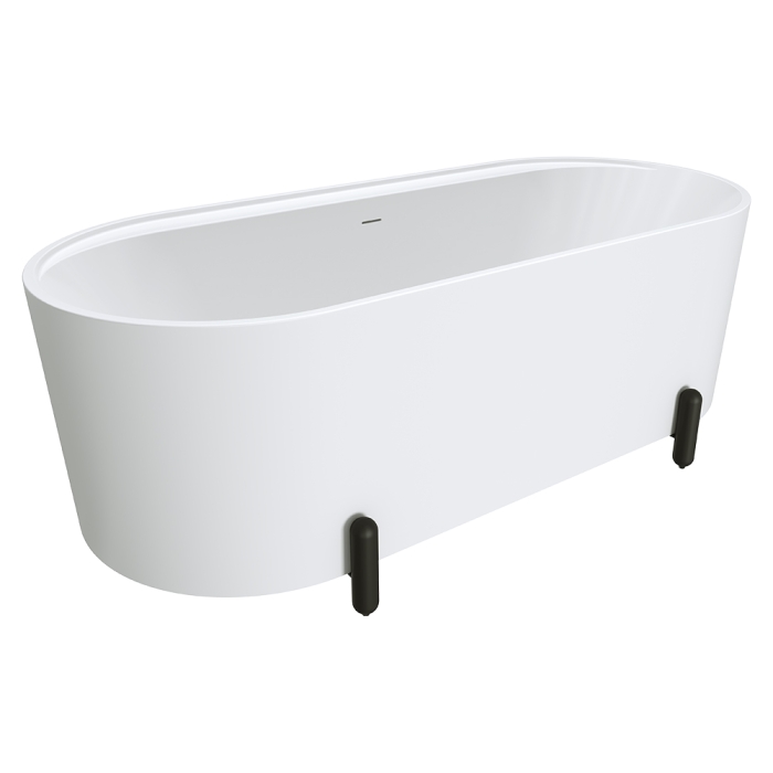 fienza Aluca Freestanding Bath 1700mm Matte White with Matte Black Legs with overflow