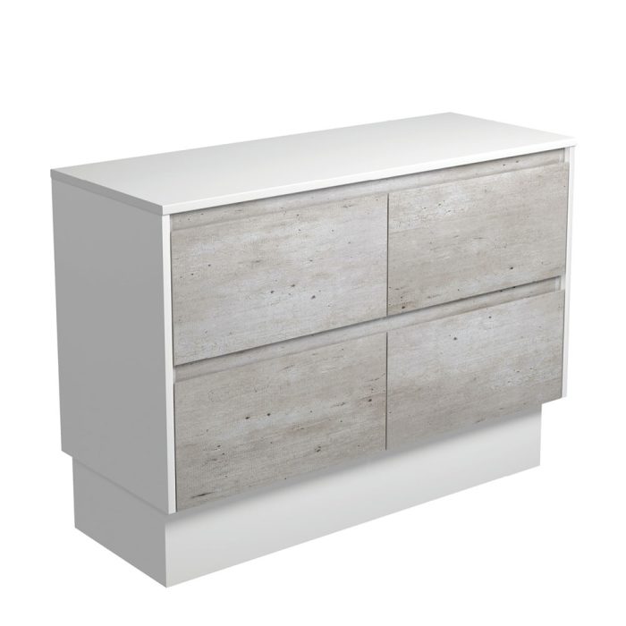 fienza Amato Industrial 1200 Cabinet on Kickboard Satin White Panels