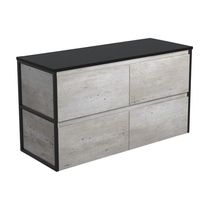fienza Amato Industrial 1200 Wall-Hung Cabinet Matte Black Frames